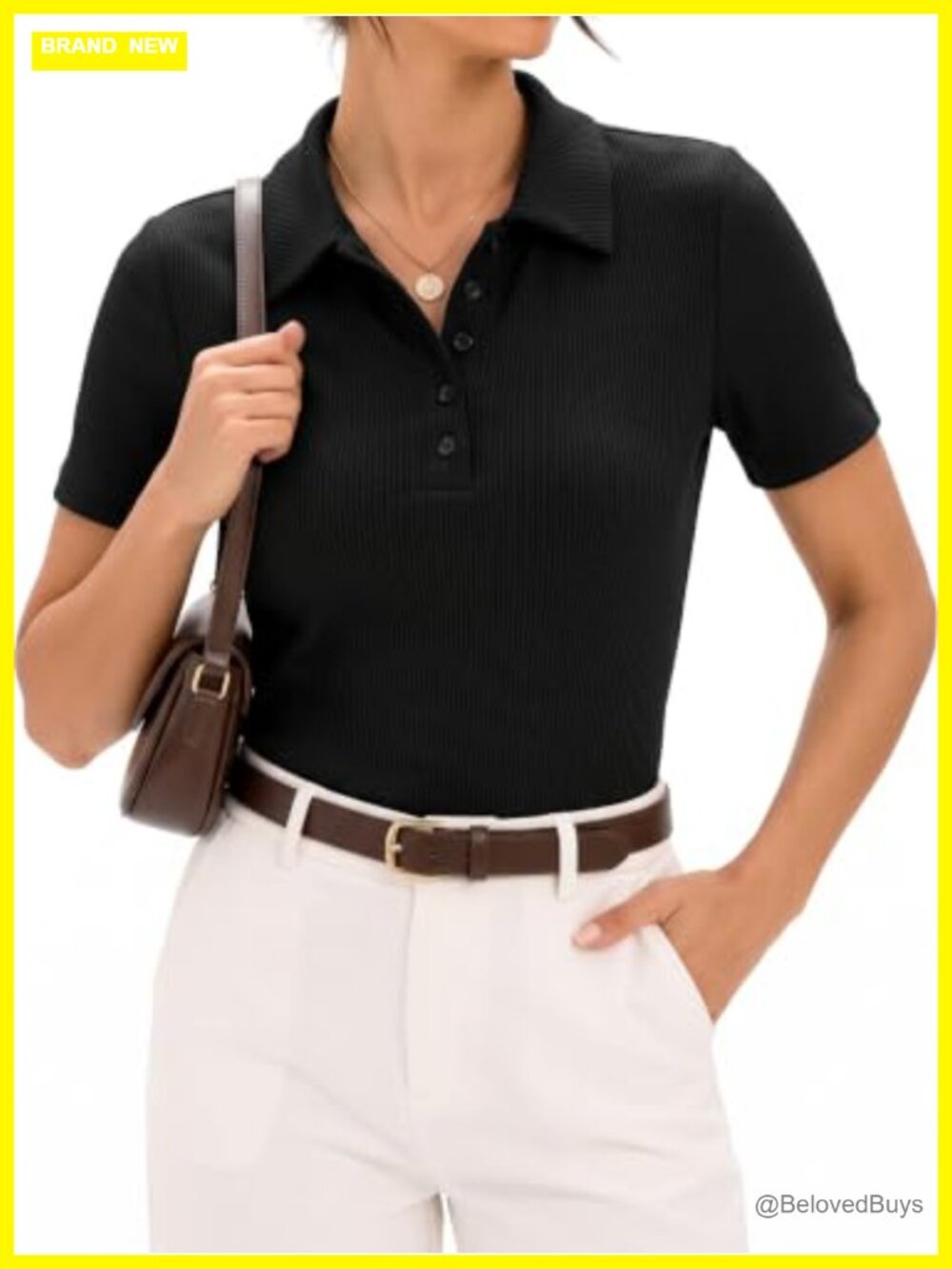 Short Sleeve V Neck Fitted Collared Polo Work Blouse